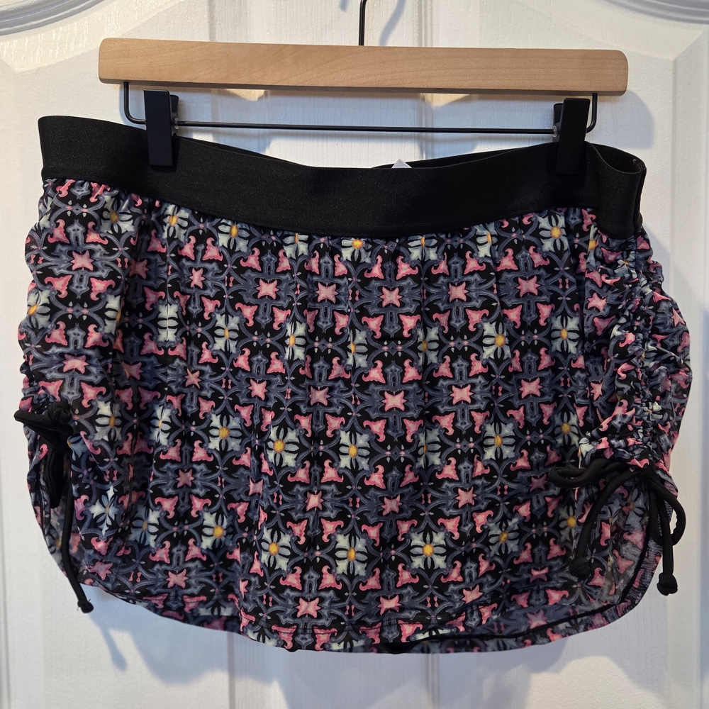 Floral Swim Coverup Skirt with Adjustable Ties